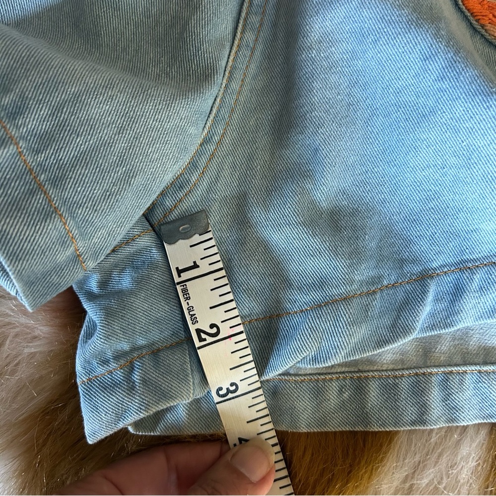 Chasing Unicorns Waiting for the Sun embroidered short denim overalls size M - Picture 14 of 17